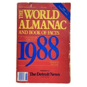The World Almanac and Book of Facts 1988 Detroit News Edition Red Fair Vintage